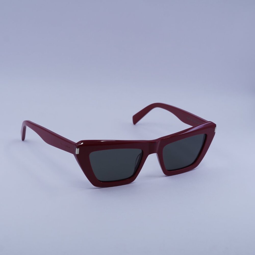 Saint Laurent SL467 003 Sunglasses Red Cat Eye Frame, Grey Lenses